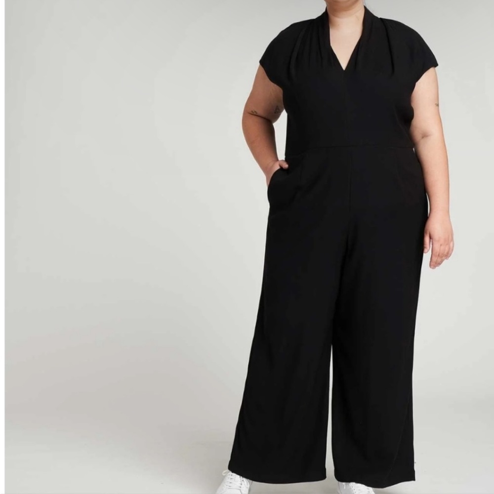 Universal Standard Black Cambria 4XS (0/00) Luxe Twill Wide Leg Jumpsuit